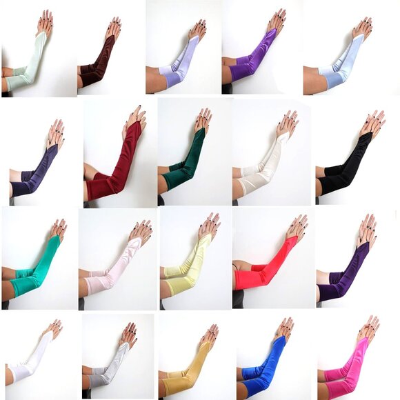 Fingerless Silver Gloves Extra Long Women Prom Party Halloween Costume Over - Picture 3 of 3